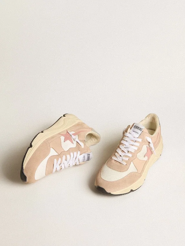 Damen-Sneaker «Running Sole» aus Mesh und Wildleder mit rosa Stern und silberner Fersenlasche