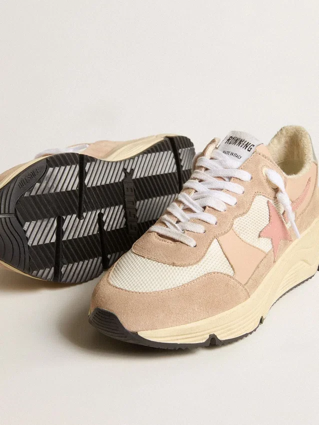 Damen-Sneaker «Running Sole» aus Mesh und Wildleder mit rosa Stern und silberner Fersenlasche