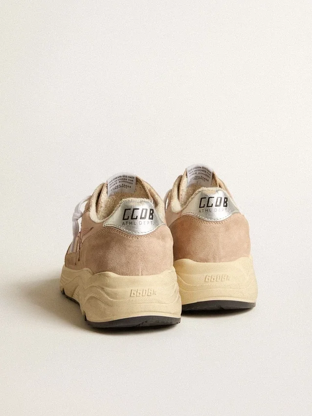 Damen-Sneaker «Running Sole» aus Mesh und Wildleder mit rosa Stern und silberner Fersenlasche