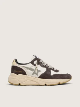 Damen-Sneaker «Running Sole» aus Nappa und braunem Wildleder mit einem Stern aus Swarovski-Kristallen