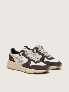 Damen-Sneaker «Running Sole» aus Nappa und braunem Wildleder mit einem Stern aus Swarovski-Kristallen