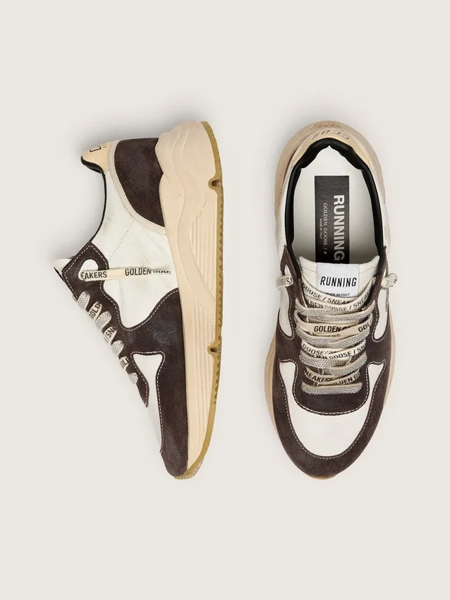 Damen-Sneaker «Running Sole» aus Nappa und braunem Wildleder mit einem Stern aus Swarovski-Kristallen