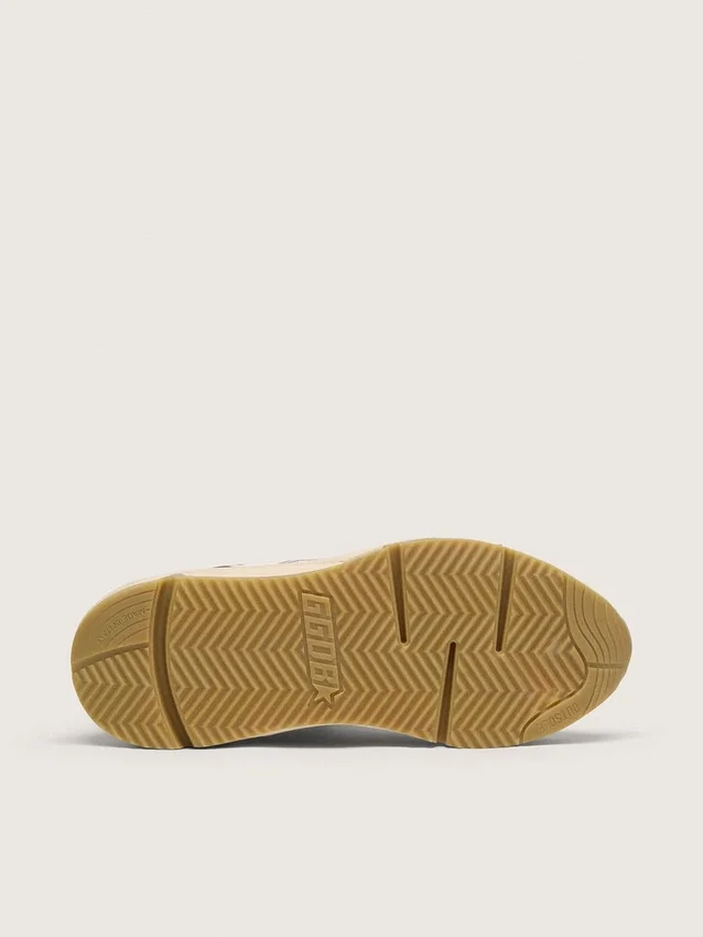 Damen-Sneaker «Running Sole» aus Nappa und braunem Wildleder mit einem Stern aus Swarovski-Kristallen