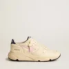 Damen-Sneaker «Running Sole» aus Nappaleder mit rosa Lederstern und blauer Lederlasche an der Ferse