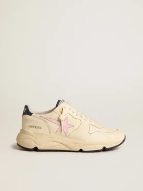 Damen-Sneaker «Running Sole» aus Nappaleder mit rosa Lederstern und blauer Lederlasche an der Ferse