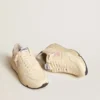 Damen-Sneaker «Running Sole» aus Nappaleder mit rosa Lederstern und blauer Lederlasche an der Ferse