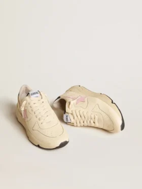 Damen-Sneaker «Running Sole» aus Nappaleder mit rosa Lederstern und blauer Lederlasche an der Ferse
