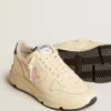 Damen-Sneaker «Running Sole» aus Nappaleder mit rosa Lederstern und blauer Lederlasche an der Ferse