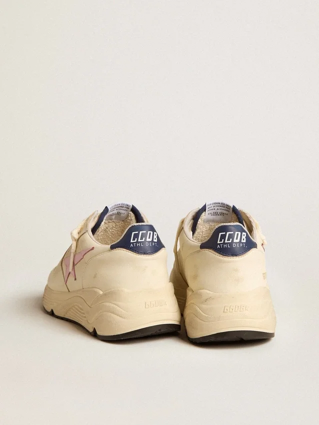 Damen-Sneaker «Running Sole» aus Nappaleder mit rosa Lederstern und blauer Lederlasche an der Ferse