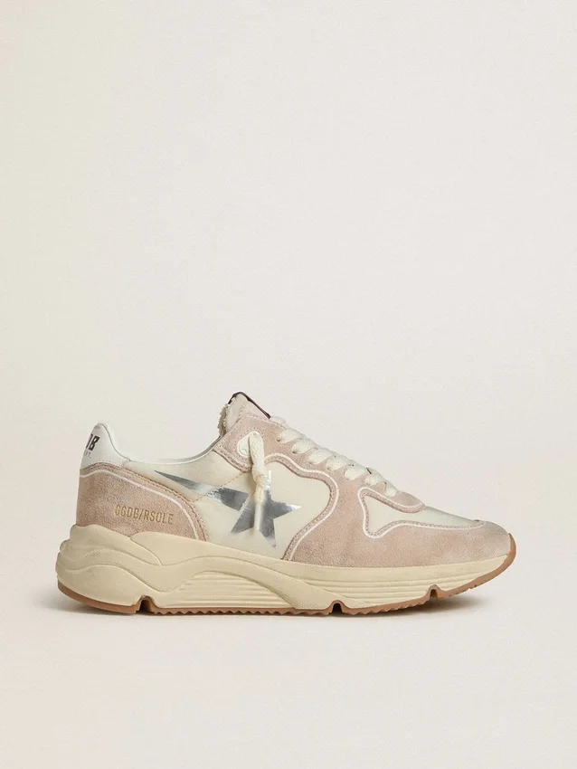 Damen-Sneaker «Running Sole» aus Nylon und Wildleder mit silbernem aufgedrucktem Stern und Lederlasche an der Ferse