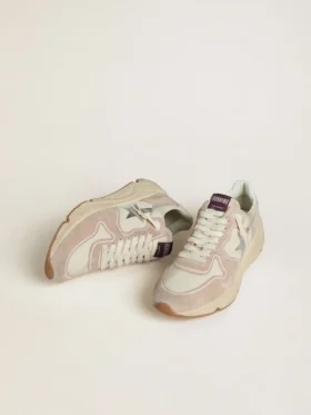 Damen-Sneaker «Running Sole» aus Nylon und Wildleder mit silbernem aufgedrucktem Stern und Lederlasche an der Ferse