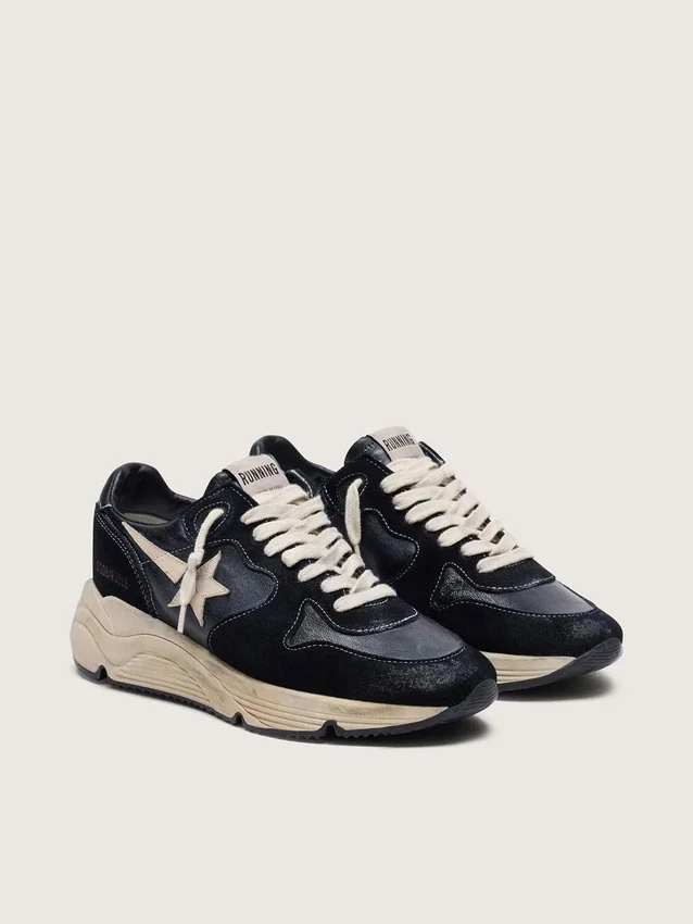 Damen-Sneaker «Running Sole» aus schwarzem Nappa und Wildleder
