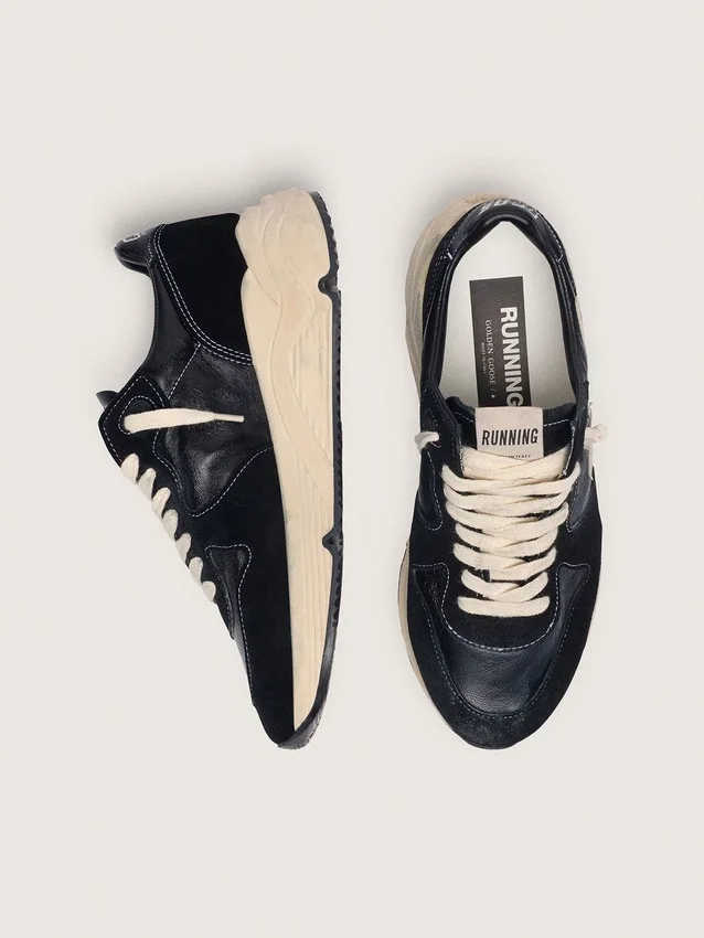 Damen-Sneaker «Running Sole» aus schwarzem Nappa und Wildleder