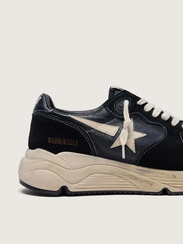 Damen-Sneaker «Running Sole» aus schwarzem Nappa und Wildleder