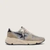 Damen-Sneaker «Running Sole» in silbernem Glitzer und taubengrauem Wildleder