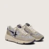 Damen-Sneaker «Running Sole» in silbernem Glitzer und taubengrauem Wildleder