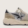 Damen-Sneaker «Running Sole» in silbernem Glitzer und taubengrauem Wildleder