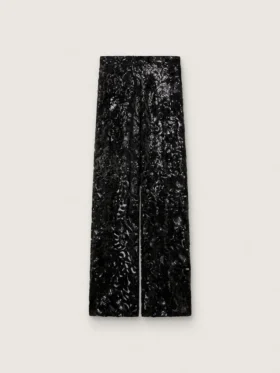 Damen-Tüllhose mit Blumenstickerei aus schwarzen Pailletten