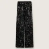 Damen-Tüllhose mit Blumenstickerei aus schwarzen Pailletten