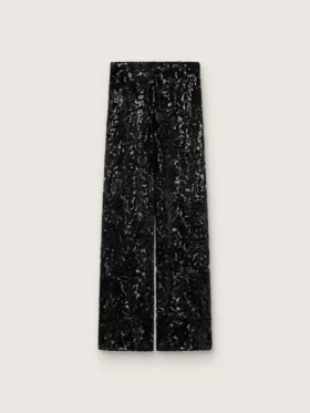 Damen-Tüllhose mit Blumenstickerei aus schwarzen Pailletten