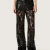 Damen-Tüllhose mit Blumenstickerei aus schwarzen Pailletten