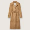 Damen-Trenchcoat mit Gürtel aus sandfarbenem Wildleder