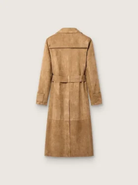 Damen-Trenchcoat mit Gürtel aus sandfarbenem Wildleder