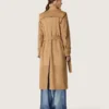 Damen-Trenchcoat mit Gürtel aus sandfarbenem Wildleder