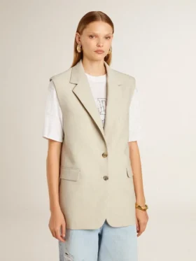 Damen-Weste aus Wollmischung in Khaki