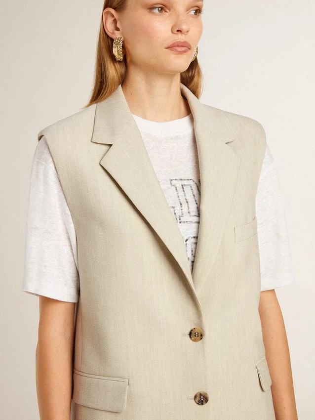 Damen-Weste aus Wollmischung in Khaki