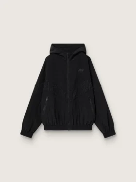 Damen-Windjacke aus schwarzem Nylon mit Ton-in-Ton-Kristallen