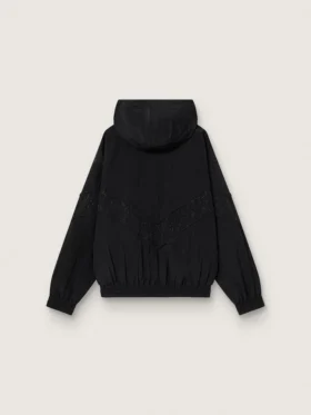Damen-Windjacke aus schwarzem Nylon mit Ton-in-Ton-Kristallen