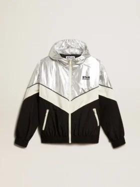Damen-Windjacke aus silber-schwarzem Funktionsstoff