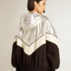 Damen-Windjacke aus silber-schwarzem Funktionsstoff