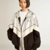 Damen-Windjacke aus silber-schwarzem Funktionsstoff