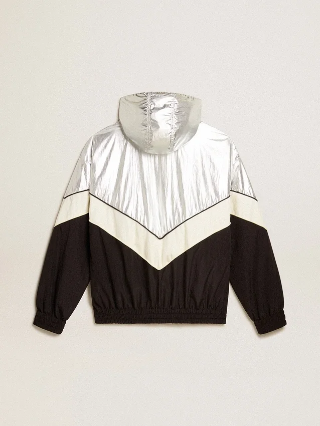 Damen-Windjacke aus silber-schwarzem Funktionsstoff