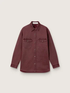 Damenhemd aus burgunderrotem Denim