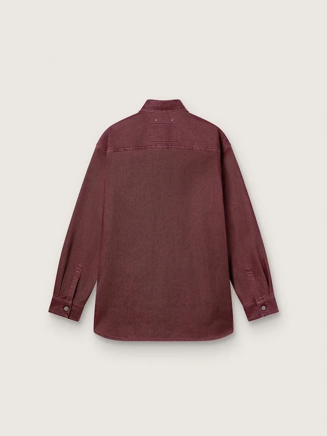 Damenhemd aus burgunderrotem Denim