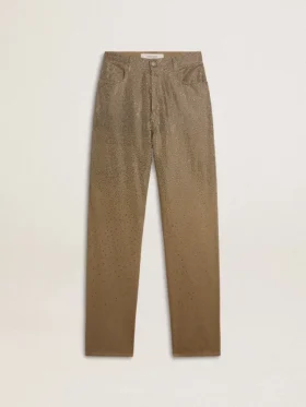 Damenhose aus Baumwolle in Khaki mit Swarovski-Effekt in Farbverlauf