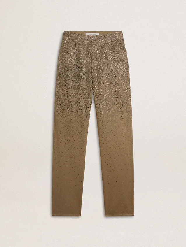 Damenhose aus Baumwolle in Khaki mit Swarovski-Effekt in Farbverlauf