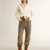 Damenhose aus Baumwolle in Khaki mit Swarovski-Effekt in Farbverlauf