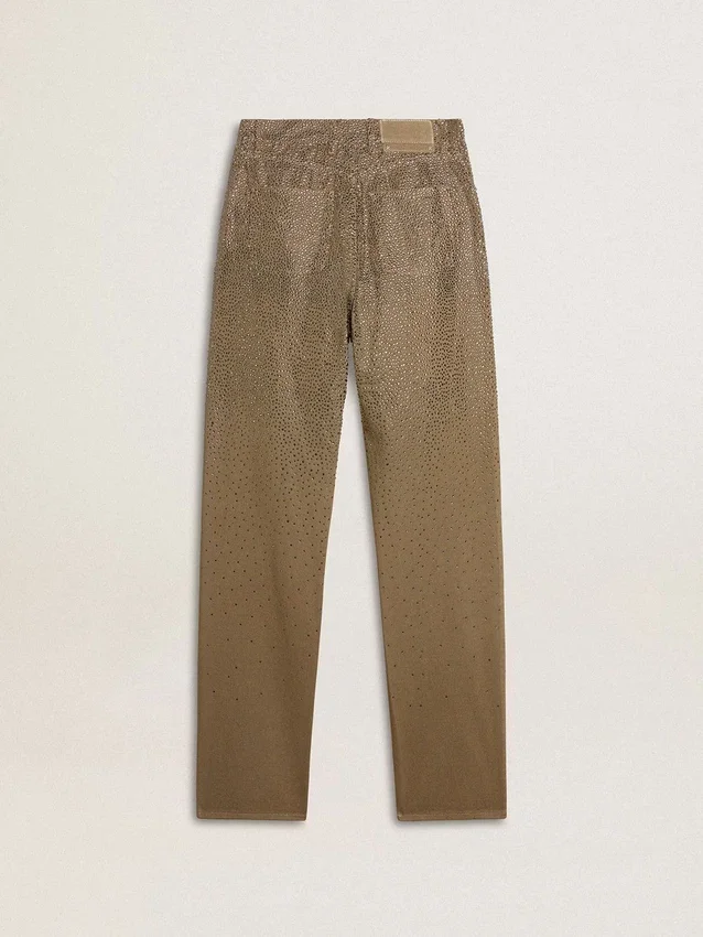 Damenhose aus Baumwolle in Khaki mit Swarovski-Effekt in Farbverlauf