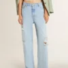 Damenhose aus Denim im Used-Look