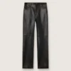 Damenhose aus dunkelburgunderrotem Nappaleder mit Vintage-Optik