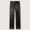 Damenhose aus dunkelburgunderrotem Nappaleder mit Vintage-Optik