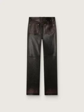 Damenhose aus dunkelburgunderrotem Nappaleder mit Vintage-Optik