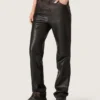 Damenhose aus dunkelburgunderrotem Nappaleder mit Vintage-Optik