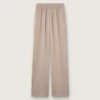 Damenhose aus grauer Wollmischung mit Nadelstreifenmuster und elastischem Bund