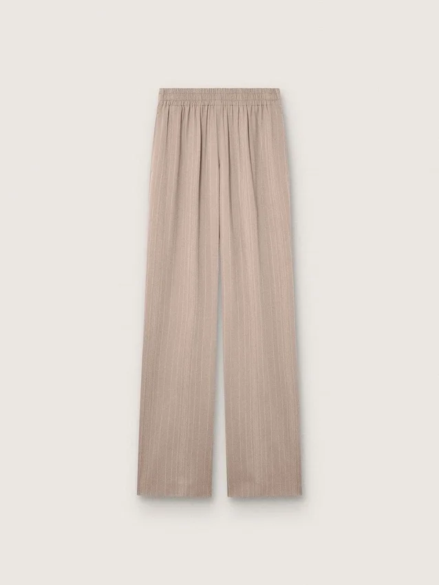 Damenhose aus grauer Wollmischung mit Nadelstreifenmuster und elastischem Bund