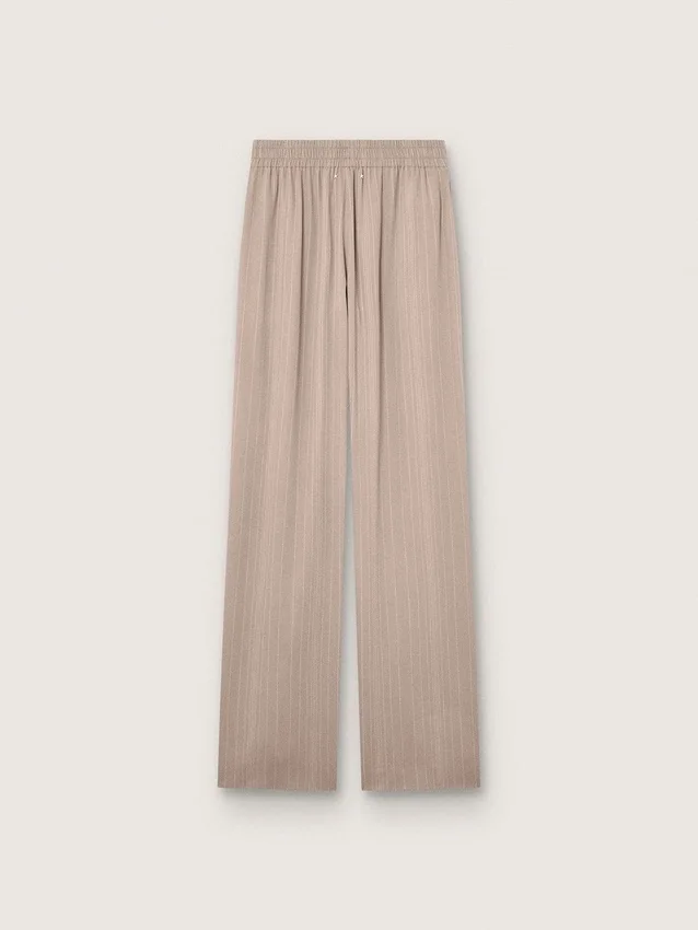 Damenhose aus grauer Wollmischung mit Nadelstreifenmuster und elastischem Bund
